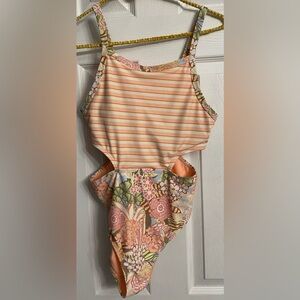 Roxy Striped and Floral One Piece in Orange and Cream
